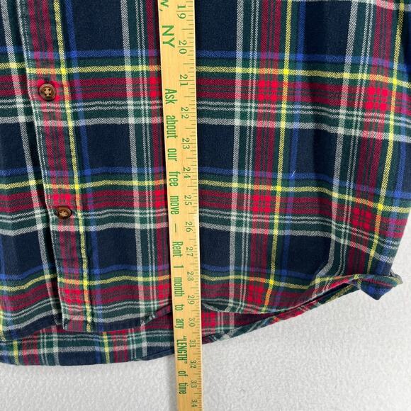LANDS END Shirt Mens XL 17-17.5 Plaid Traditional Fit Flannel Button Down Blue - Picture 13 of 14